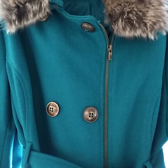 Teal, double breasted, wool overcoat - Picture 3 of 8